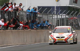 Gordon Shedden wins the first race at Oulton Park