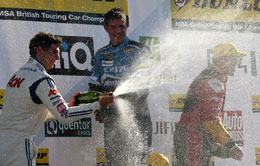 Tom Onslow-Cole, Jason Plato and Mat Jackson on the podium for race 2