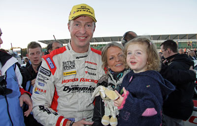 Matt Neal celebrates victory with his family