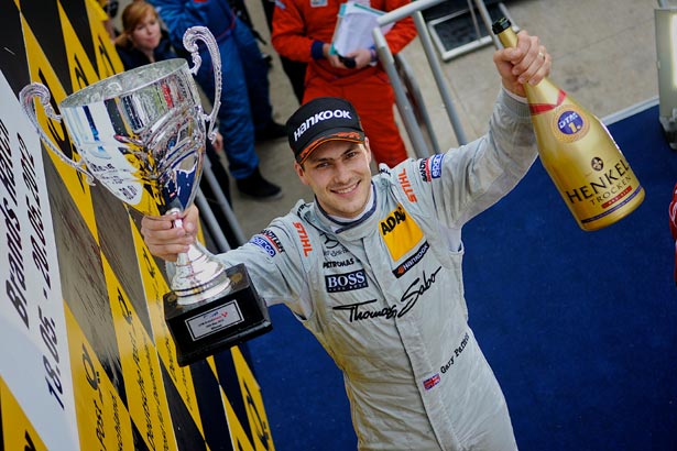 Gary Paffett lifts the trophy at Brands Hatch