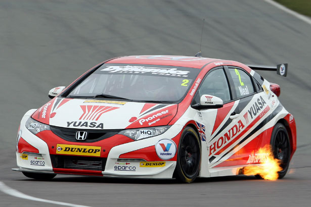 Matt Neal in his fire-spitting Honda Yuasa Racing Team Civic