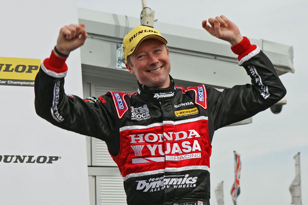 Gordon Shedden celebrates his first win of the season