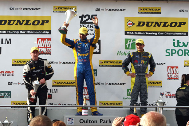 Andrew Jordan on the podium with Colin Turkington and Adam Morgan