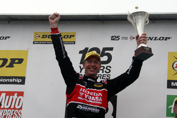 Matt Neal is delighted with his victory in the final race of the day