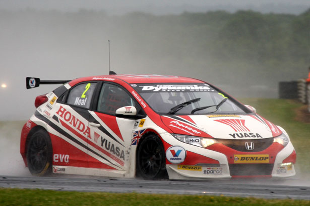 Matt Neal's Honda Yuasa Racing Civic in the rain at Croft