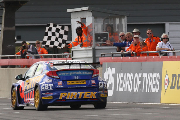 Andrew Jordan takes the chequered flag for Pirtek Racing