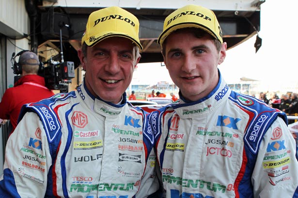 Jason Plato and Sam Tordoff celebrate their race one success