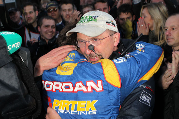 Andrew Jordan being congratulated by dad Mike