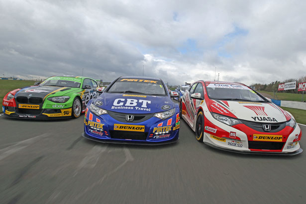 Andrew Jordan flanked by Colin Turkington (left) and Matt Neal (right)