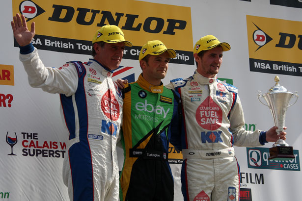 Jason Plato (left), Colin Turkington (centre) and Sam Tordoff (right)